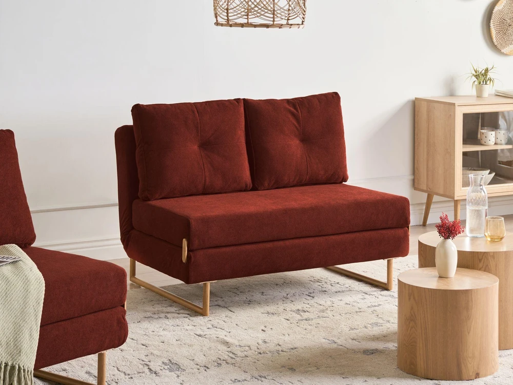 Beliani Dvivietė išskleidžiama sofa JERSLEV, raudona