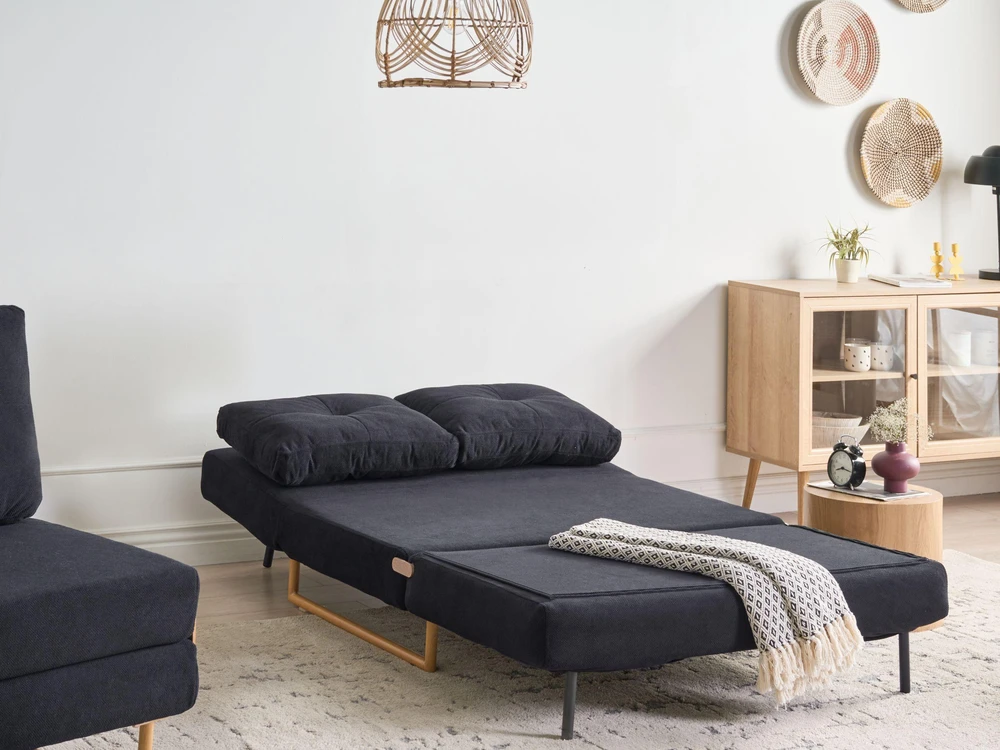 Beliani Dvivietė išskleidžiama sofa JERSLEV Juoda