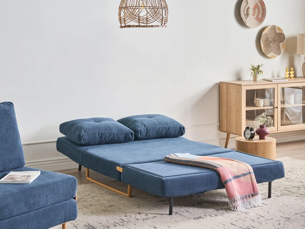 Beliani Dvivietė išskleidžiama sofa JERSLEV, mėlyna