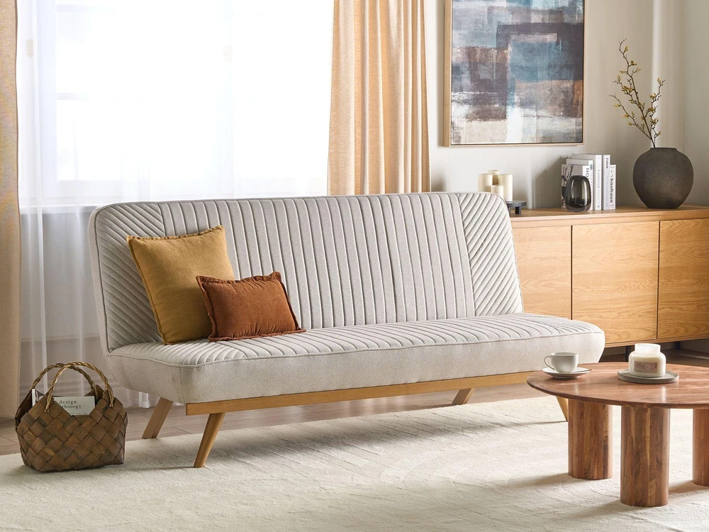 Beliani Dvivietė išskleidžiama sofa KALFAFEL, smėlio spalvos