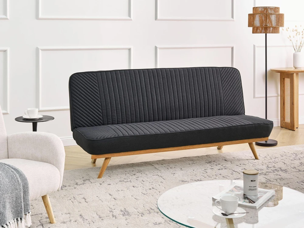 Beliani Dvivietė išskleidžiama sofa KALFAFEL, juoda