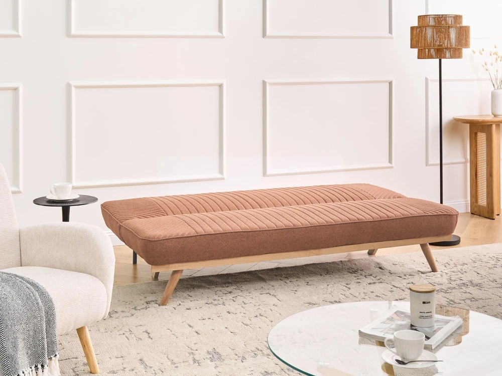 Beliani Dvivietė išskleidžiama sofa KALFAFEL, aukso ruda