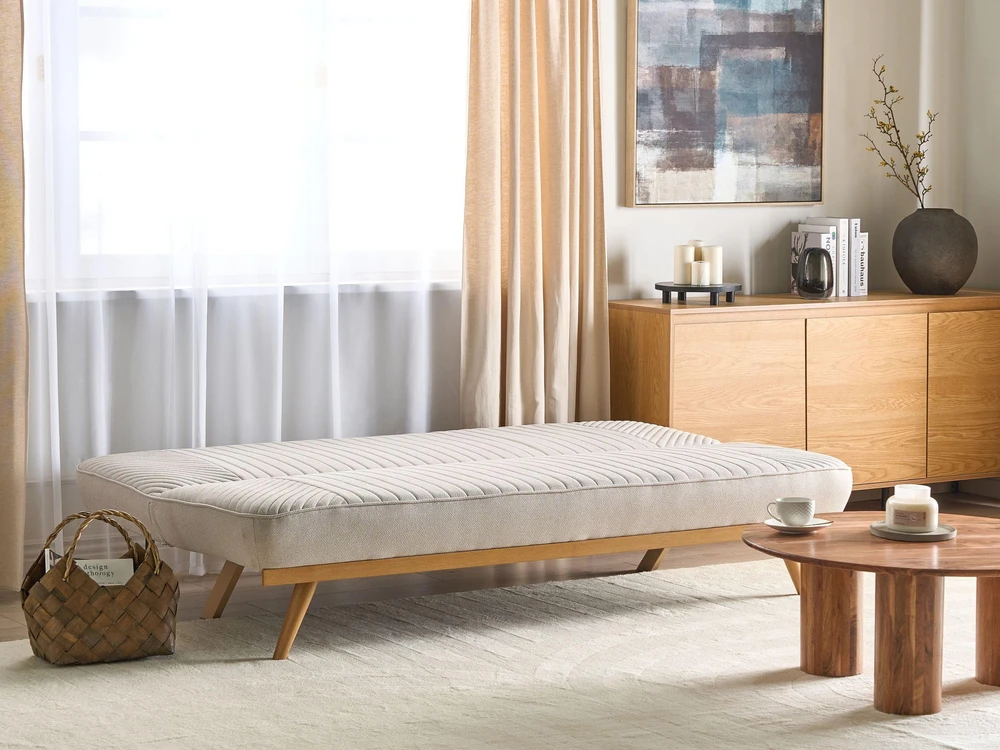 Beliani Dvivietė išskleidžiama sofa KALFAFEL, smėlio spalvos