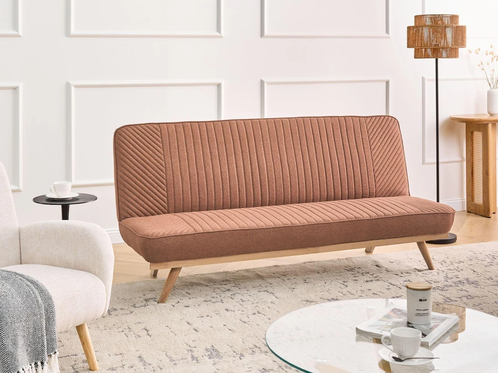 Beliani Dvivietė išskleidžiama sofa KALFAFEL, aukso ruda