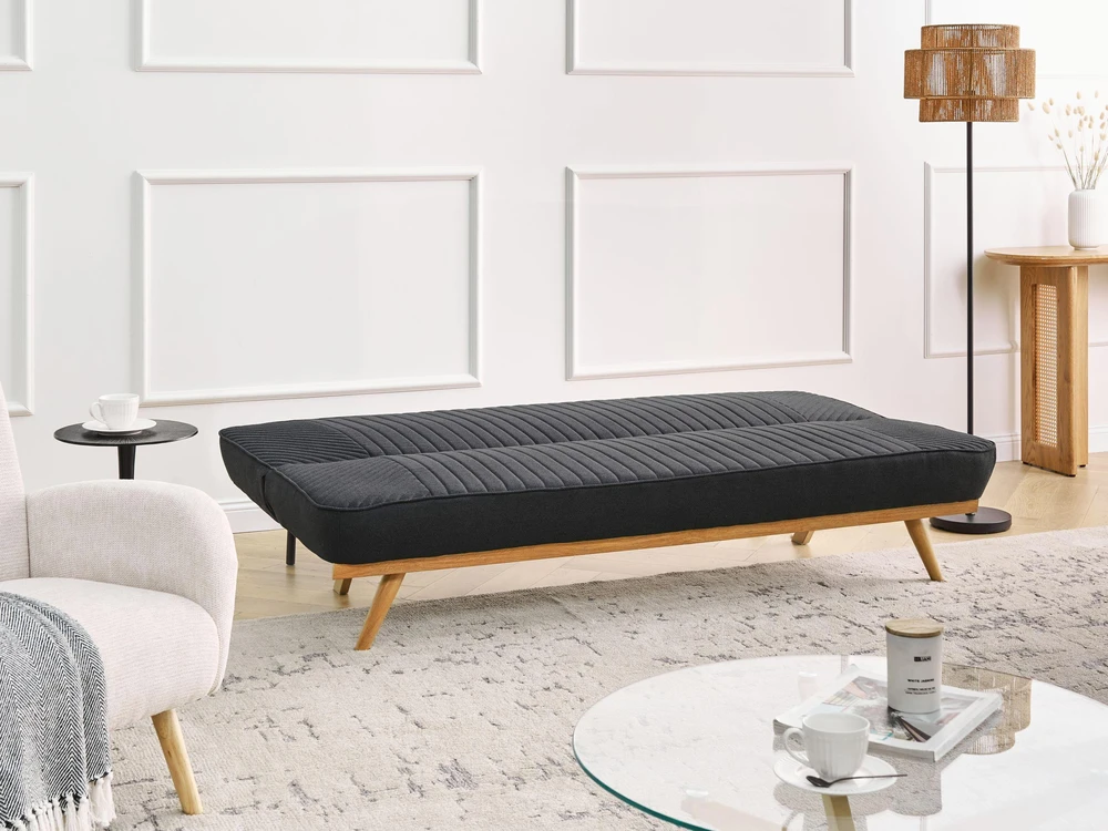 Beliani Dvivietė išskleidžiama sofa KALFAFEL, juoda