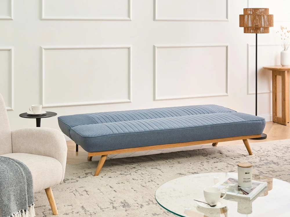 Beliani Dvivietė išskleidžiama sofa KALFAFEL, mėlyna