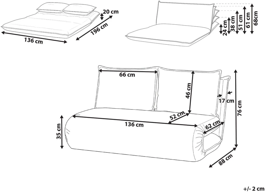 Beliani Dvivietė išskleidžiama sofa ROROS, sintetinis linas, balkšva