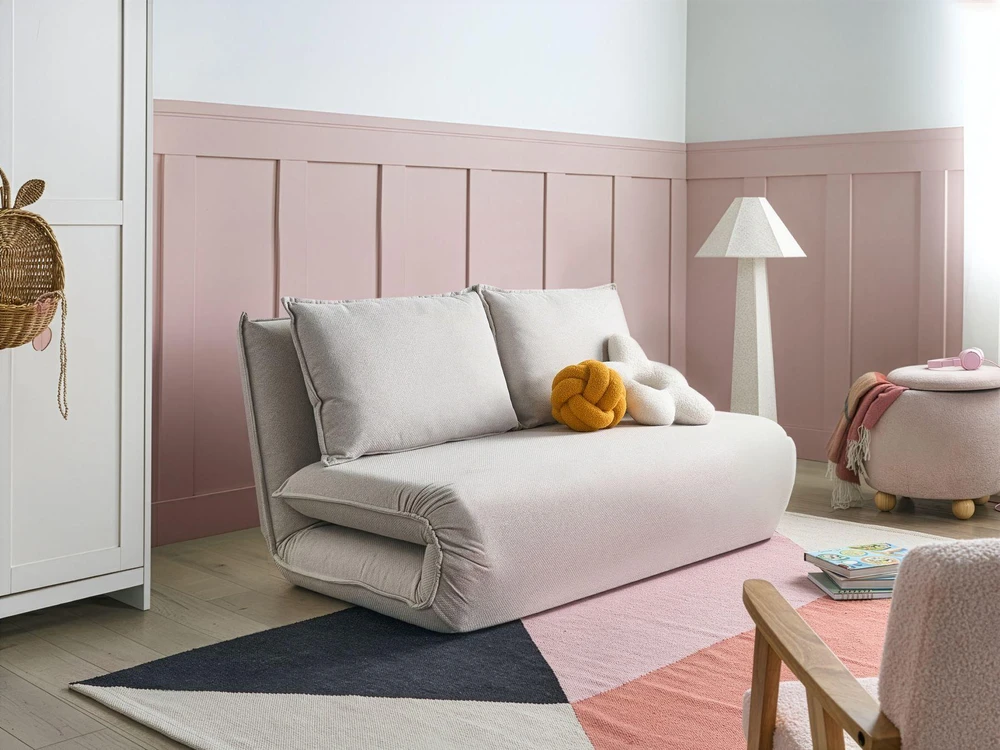 Beliani Dvivietė išskleidžiama sofa ROROS, sintetinis linas, balkšva