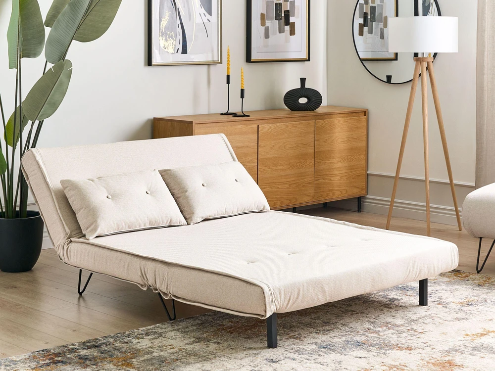 Beliani Dvivietė išskleidžiama sofa VESTFOLD šviesiai smėlio spalvos