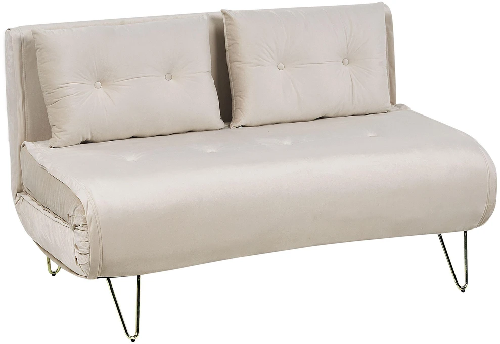 Beliani Dvivietė išskleidžiama sofa VESTFOLD, veliūrinė, smėlio spalvos