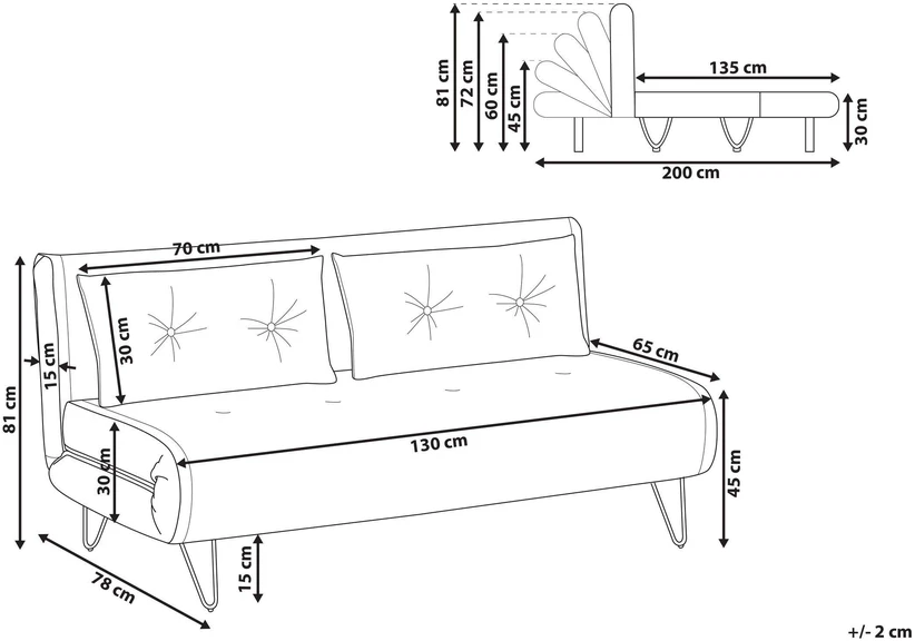 Beliani Dvivietė išskleidžiama sofa VESTFOLD, veliūrinė, smėlio spalvos