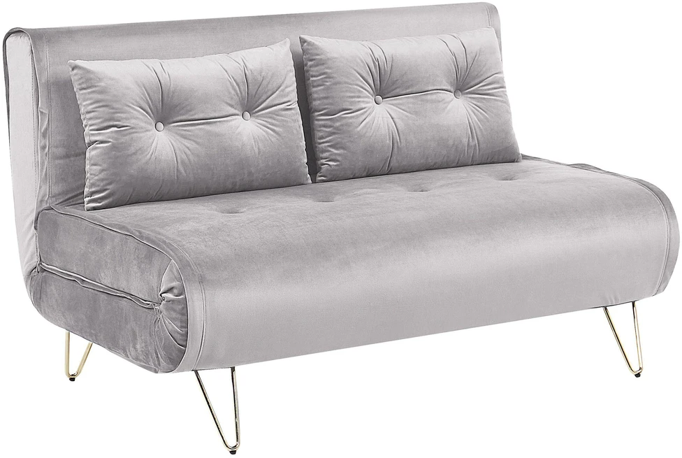 Beliani Dvivietė išskleidžiama sofa VESTFOLD, pilkas veliūras
