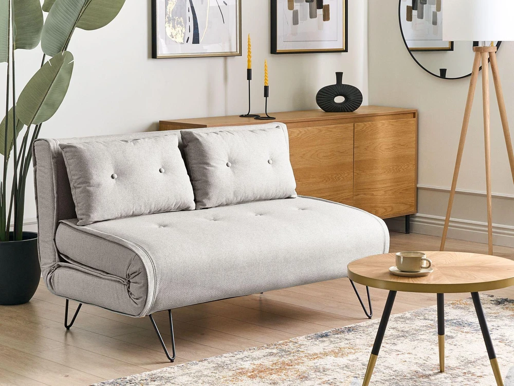 Beliani Dvivietė išskleidžiama sofa VESTFOLD šviesiai pilka