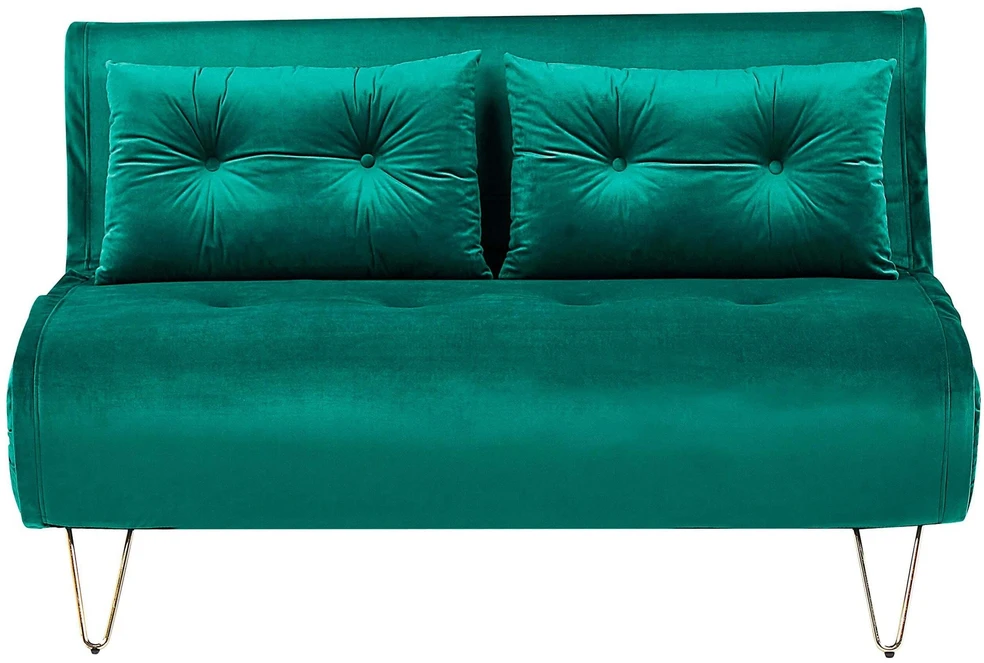 Beliani Dvivietė išskleidžiama sofa VESTFOLD, veliūras, tamsiai žalia