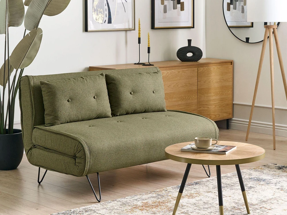 Beliani Dvivietė išskleidžiama sofa VESTFOLD, alyvuogių spalvos