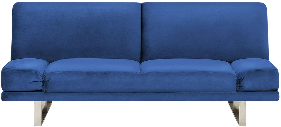 Beliani Dvivietė išskleidžiama sofa YORK iš veliūro, tamsiai mėlyna