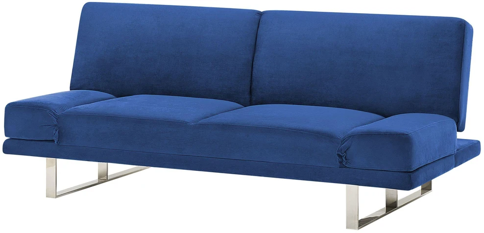 Beliani Dvivietė išskleidžiama sofa YORK iš veliūro, tamsiai mėlyna