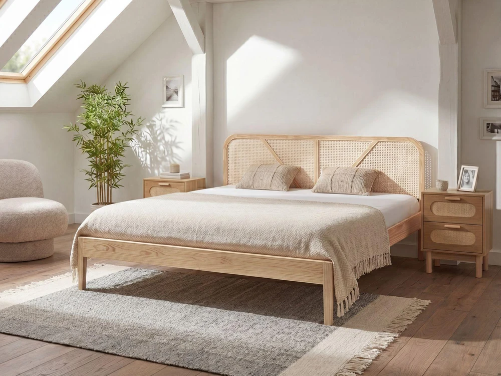 Beliani Dvivietė lova BELLEME 180 x 200 cm iš pušies masyvo, šviesiai ruda