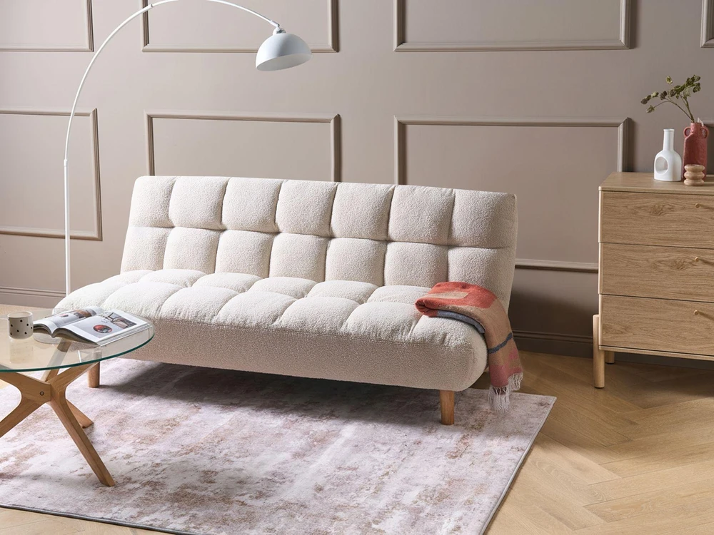 Beliani Dvivietė miegamoji sofa RISOR, „Bouclé“, balkšva