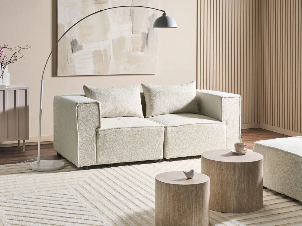 Beliani Dvivietė modulinė sofa AXEBO, kreminė balta, Boucle audinys