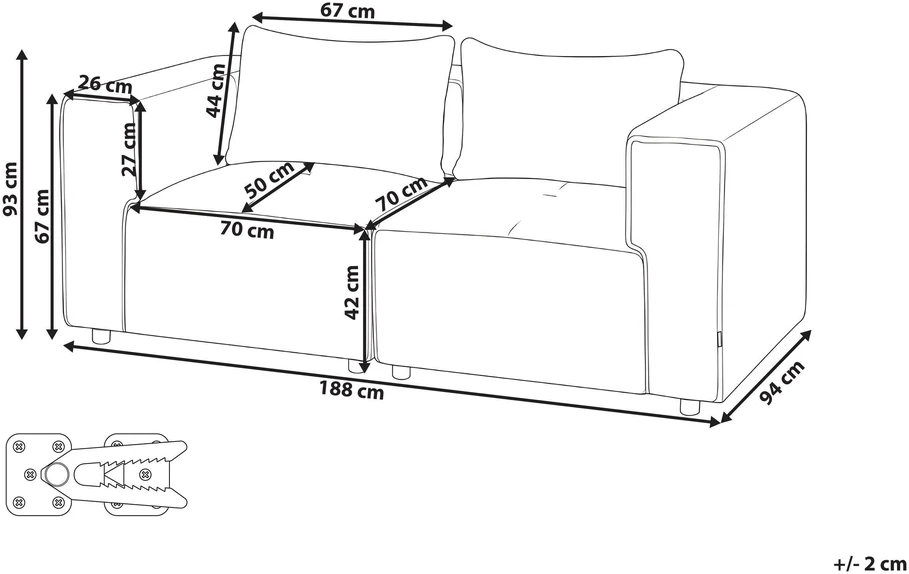 Beliani Dvivietė modulinė sofa AXEBO, smėlinės spalvos boucle audinys