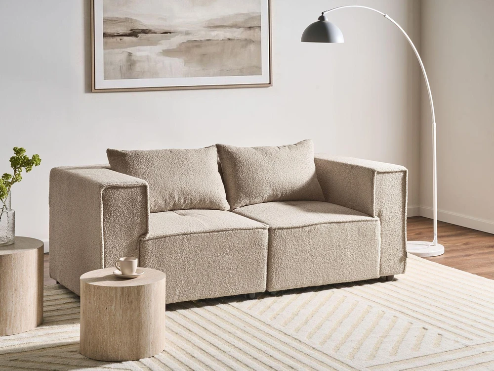 Beliani Dvivietė modulinė sofa AXEBO, smėlinės spalvos boucle audinys