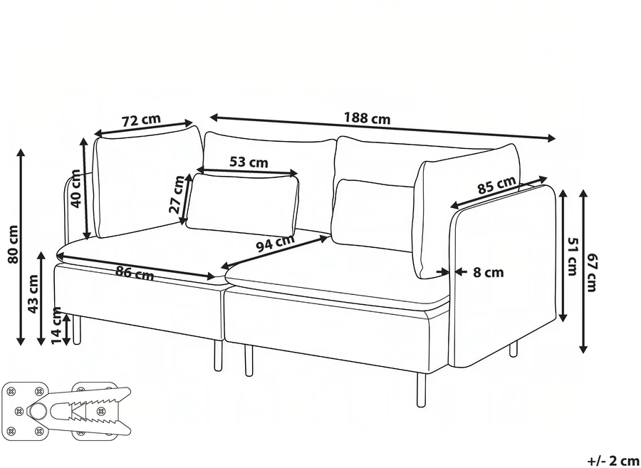 Beliani Dvivietė modulinė sofa EGERIS, smėlio spalvos