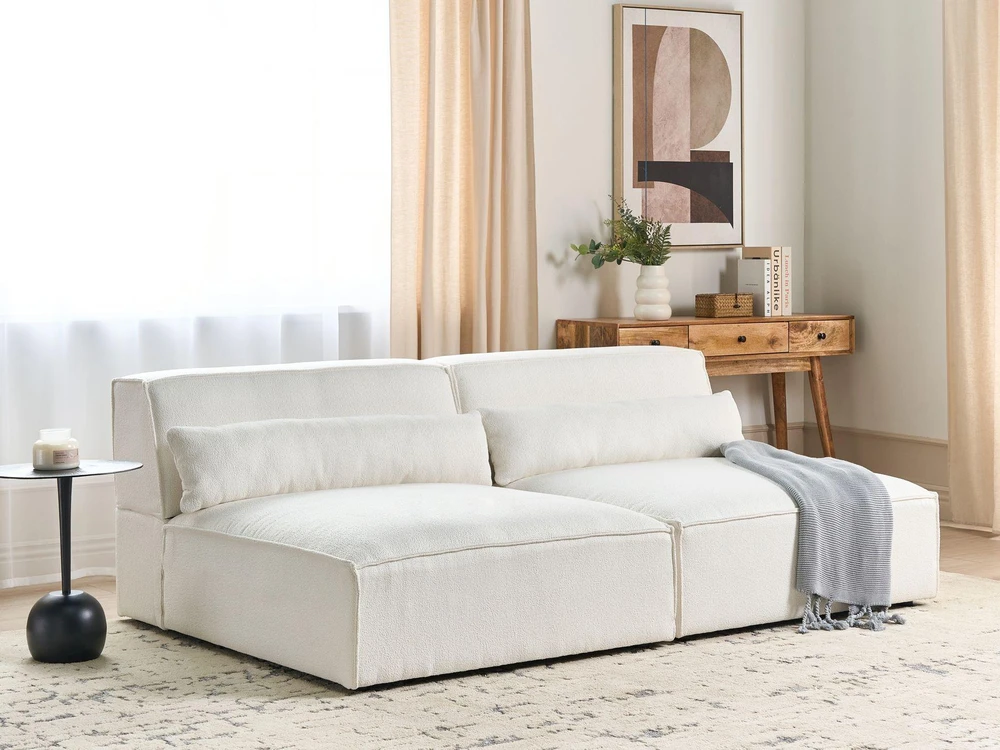 Beliani Dvivietė modulinė sofa HELLNAR, buklė, lūžusi balta