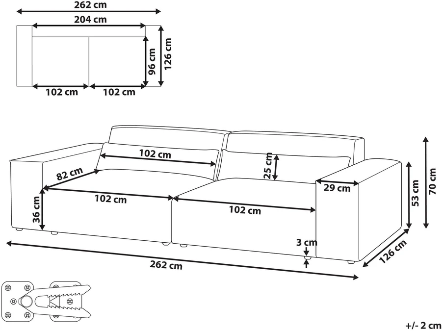Beliani Dvivietė modulinė sofa HELLNAR, kreminė balta, Boucle