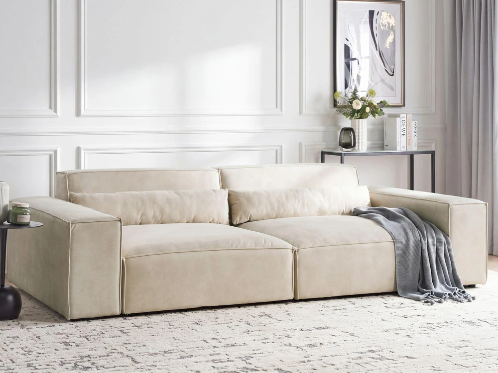 Beliani Dvivietė modulinė sofa HELLNAR, veliūrinė, šviesiai smėlinė