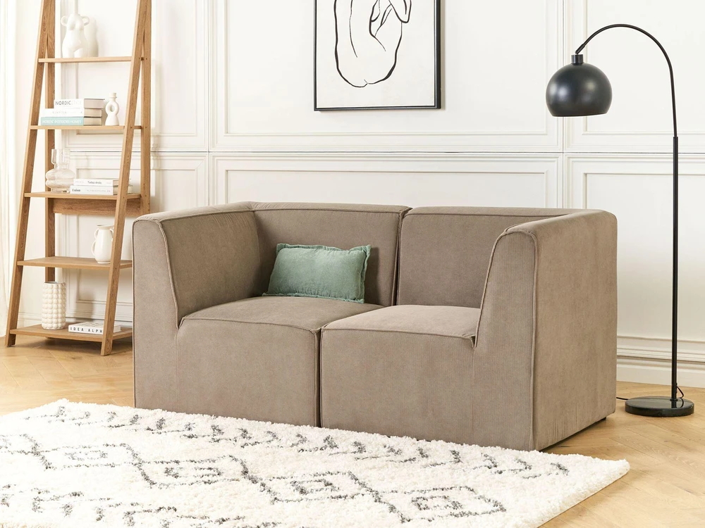 Beliani Dvivietė modulinė sofa LEMVIG, smėlio spalvos velvetas