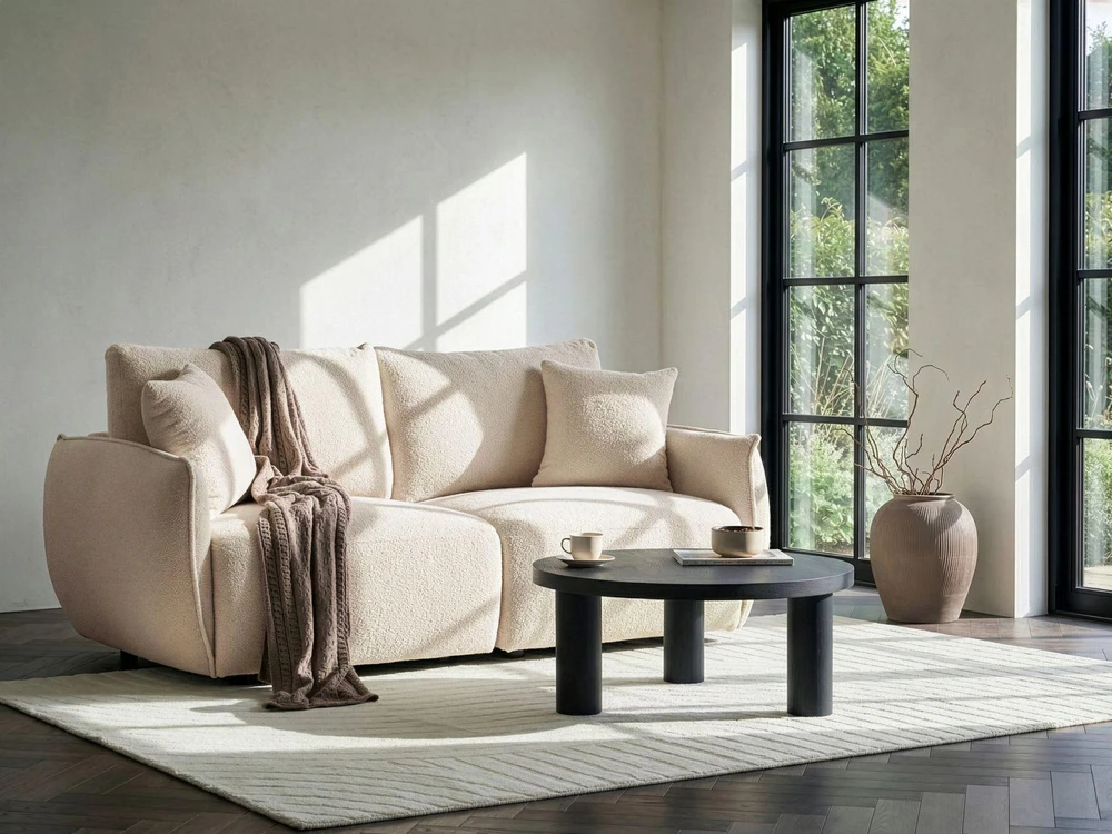 Beliani Dvivietė modulinė sofa MESNALI Boucle, kreminė balta