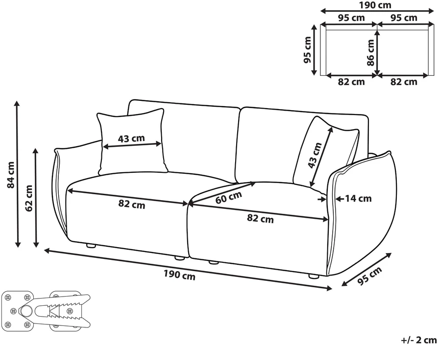Beliani Dvivietė modulinė sofa MESNALI Boucle, kreminė balta