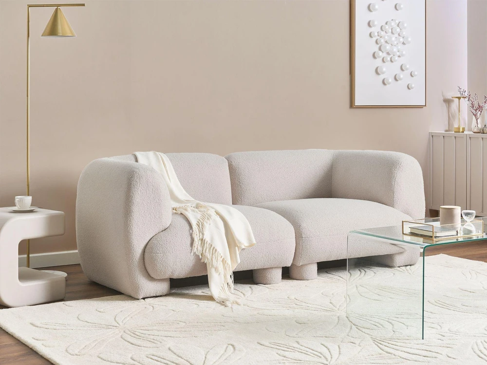 Beliani Dvivietė modulinė sofa MJALBI, kreminės baltos spalvos „Boucle“ audinys
