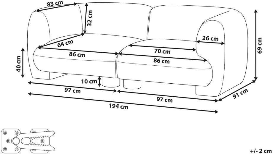Beliani Dvivietė modulinė sofa MJALBI, kreminės baltos spalvos „Boucle“ audinys