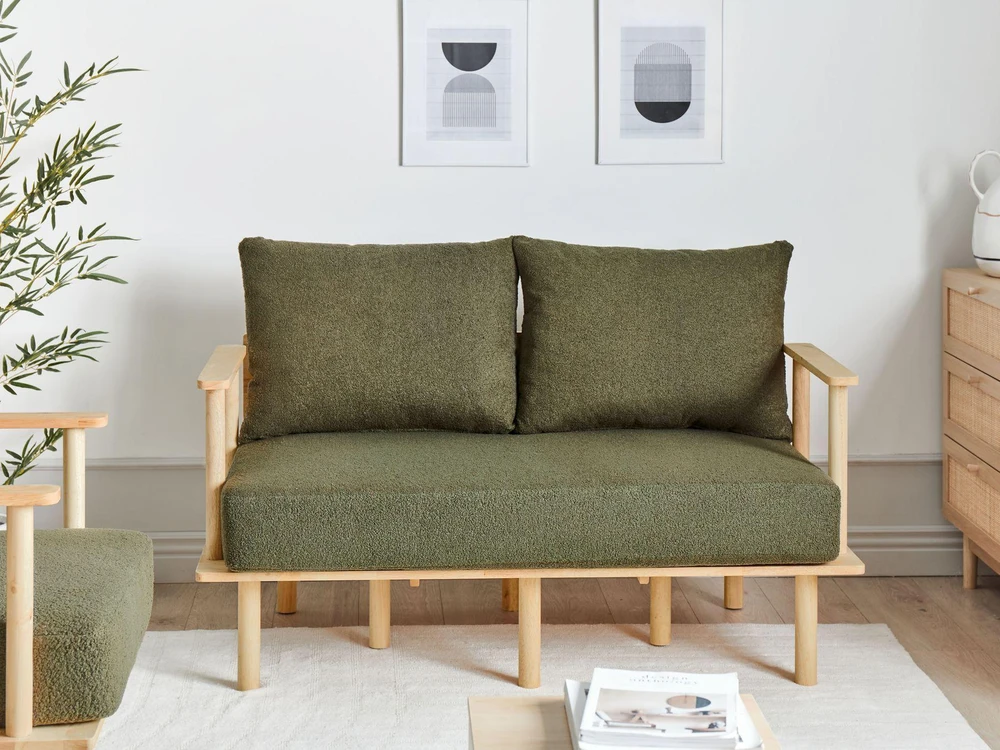 Beliani Dvivietė sofa ASKER Boucle tamsiai žalia