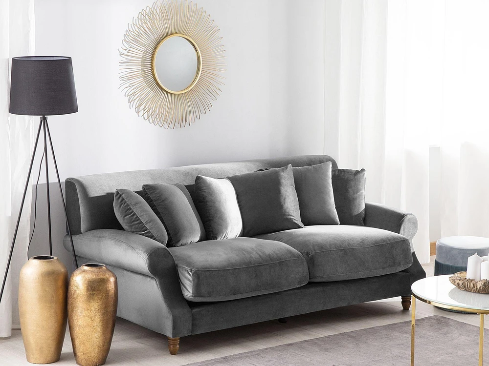Beliani Dvivietė sofa EIKE aksominė pilka