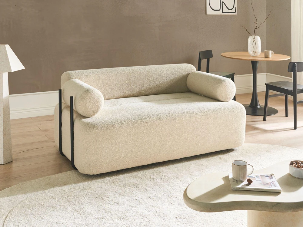 Beliani Dvivietė sofa ELVA Boucle, kreminė balta