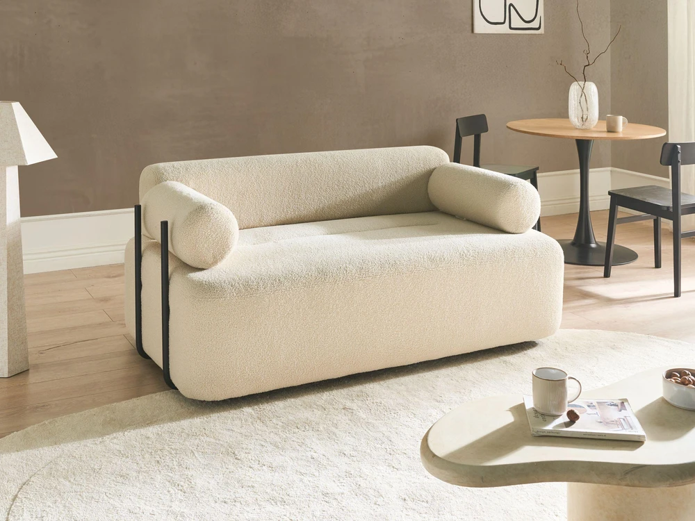 Beliani Dvivietė sofa ELVA Boucle, kreminė balta