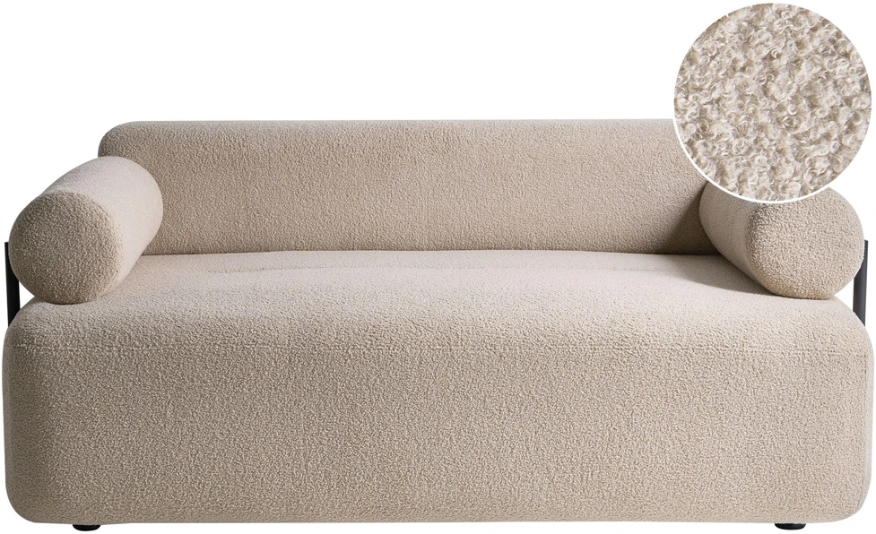 Beliani Dvivietė sofa ELVA, buklė audinys, smėlio spalva