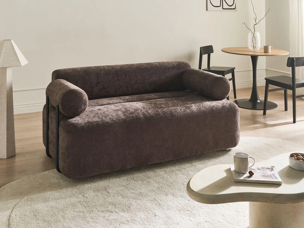 Beliani Dvivietė sofa ELVA, šenilis, tamsiai ruda