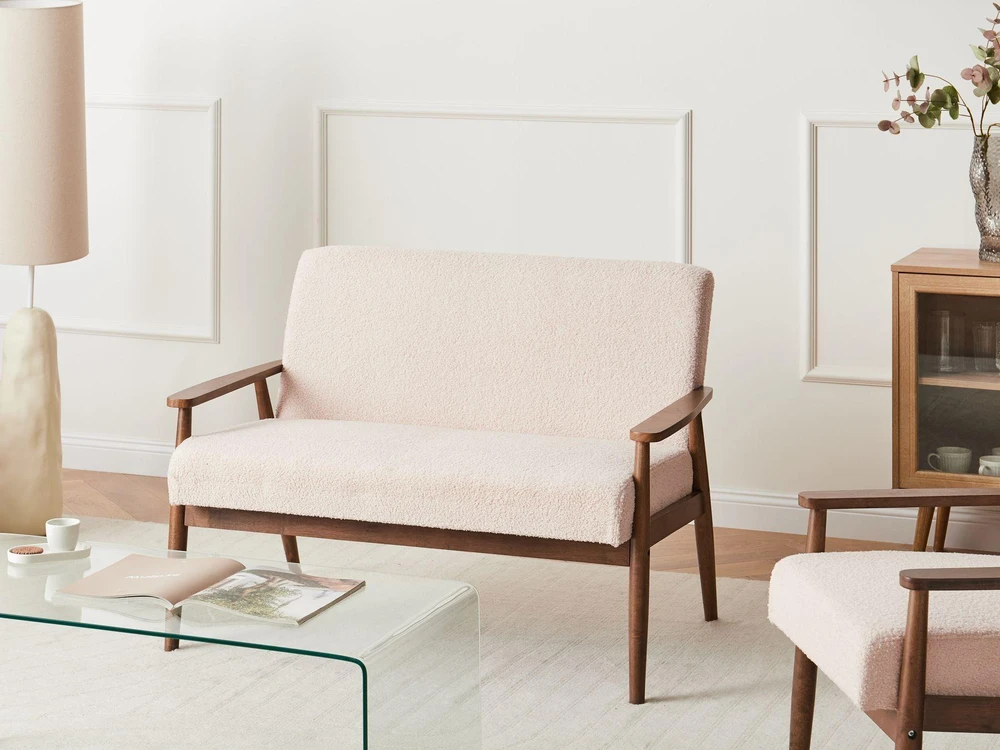 Beliani Dvivietė sofa ESRUM Boucle tamsiai ruda/smėlio spalvos