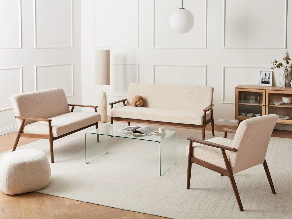 Beliani Dvivietė sofa ESRUM Boucle tamsiai ruda/smėlio spalvos