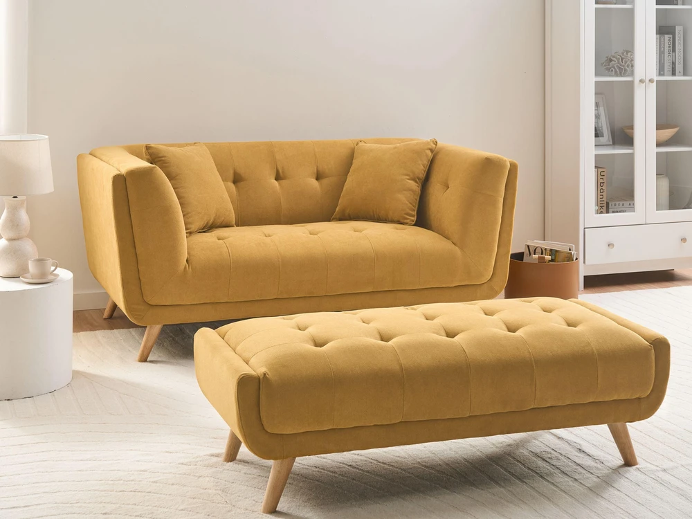 Beliani Dvivietė sofa HABO garstyčių spalvos