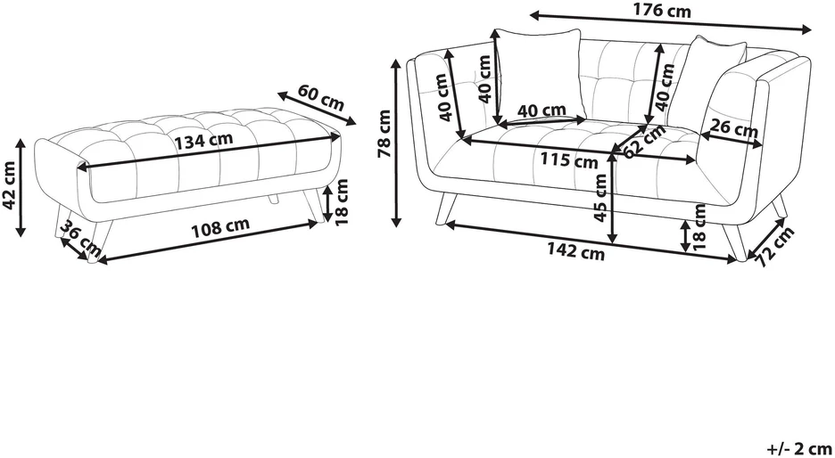 Beliani Dvivietė sofa HABO, juoda