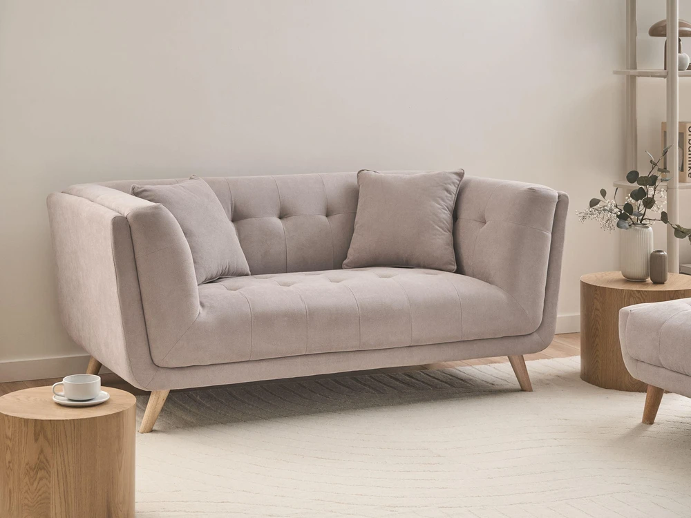 Beliani Dvivietė sofa HABO, smėlio ir pilkos spalvos, su otomane