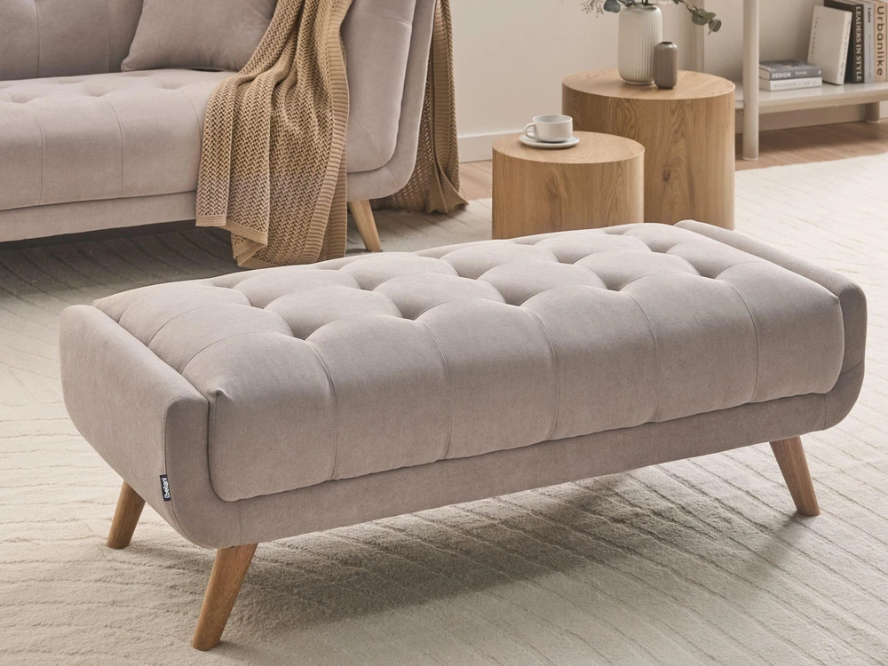Beliani Dvivietė sofa HABO, smėlio ir pilkos spalvos, su otomane
