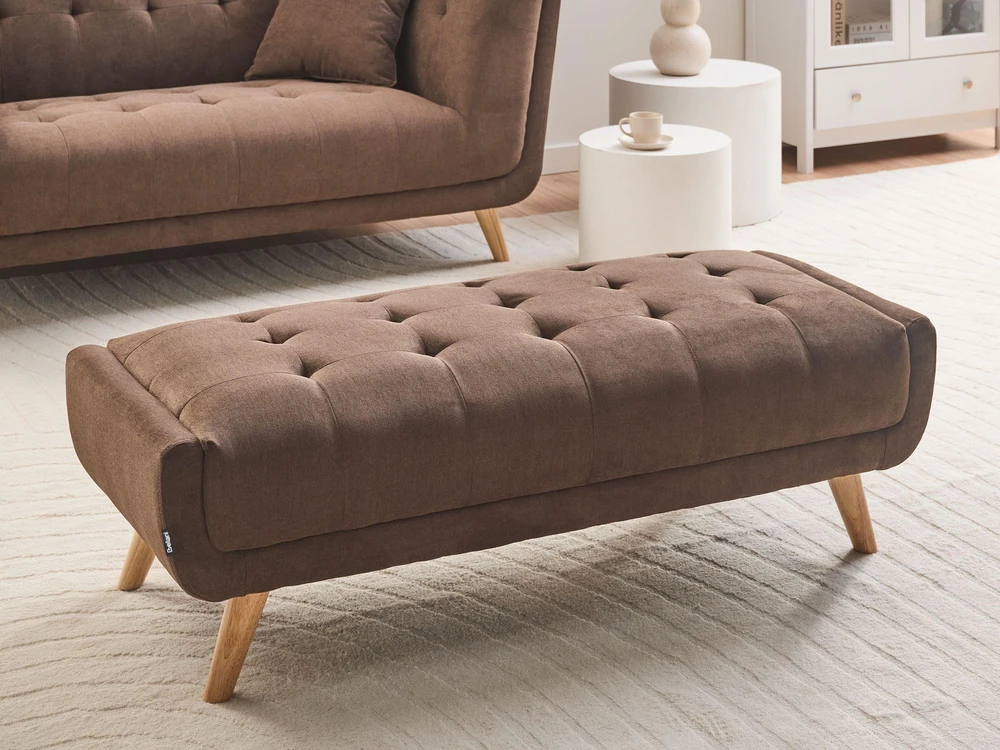 Beliani Dvivietė sofa HABO tamsiai ruda su pufu