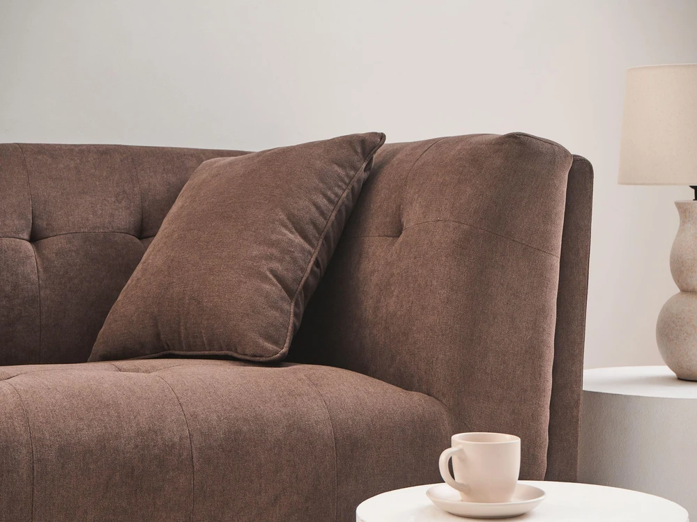 Beliani Dvivietė sofa HABO tamsiai ruda su pufu