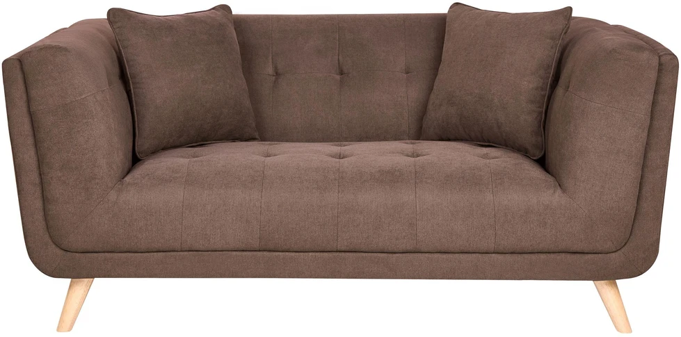 Beliani Dvivietė sofa HABO tamsiai ruda su pufu